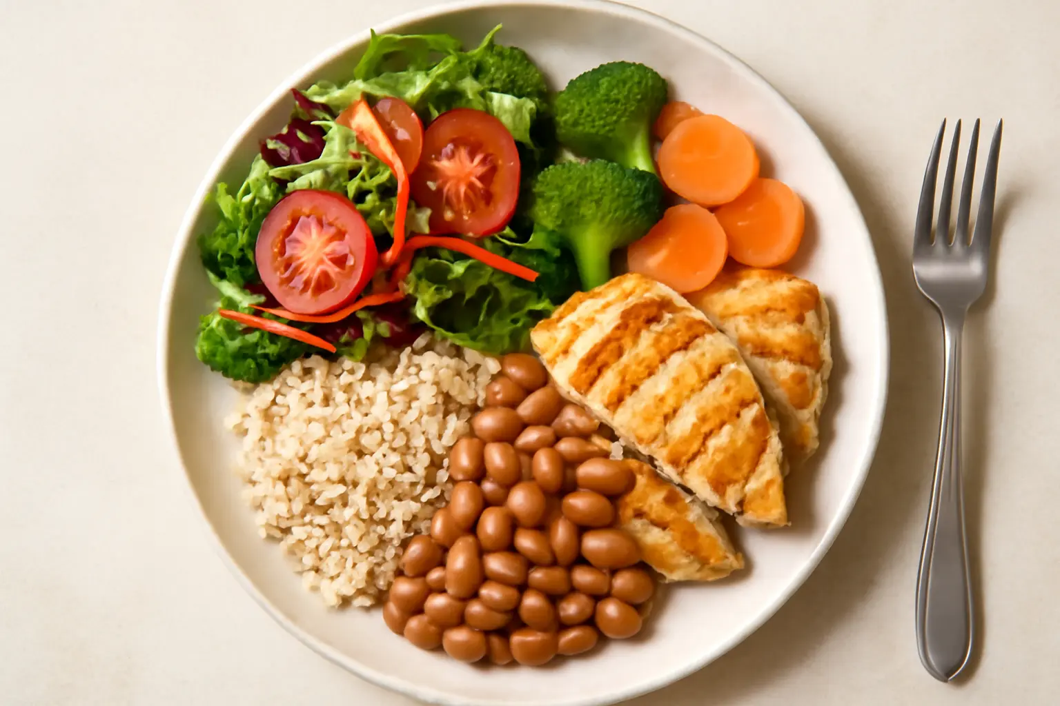 Prato de comida brasileira com diário alimentar registrado no aplicativo